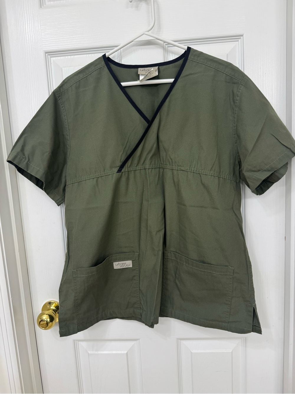 Urbane Olive Green Scrub Top with Black Trim